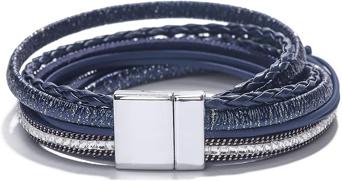 Fesciory Leopard Bracelet for Women, Boho Leather Wrap Multi-Layer Pearl Crystal Bracelet Bangle Jewelry