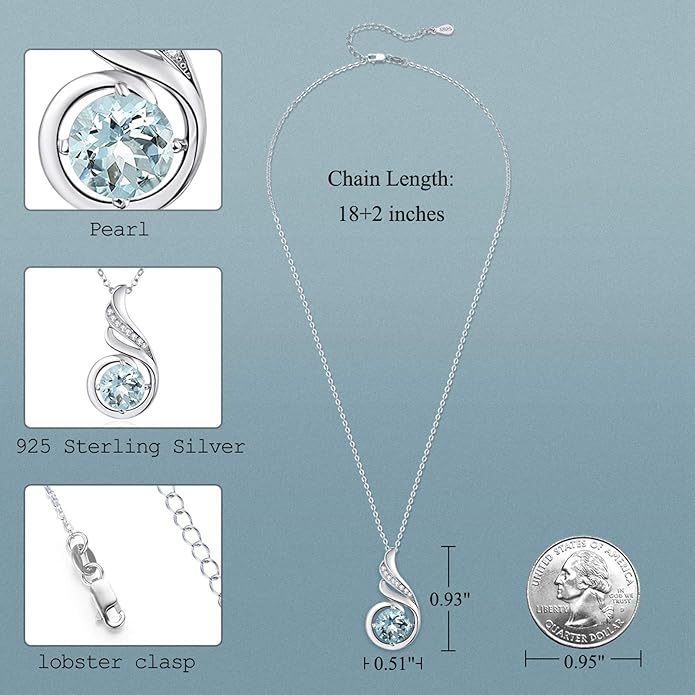 TANGPOET Birthstone Gemstone Necklaces for Women 925 Sterling Silver Dainty Pendant Jewelry Valentines Mothers Day Christmas Birthday Gifts for Mom Girlfriend Wife Daughter