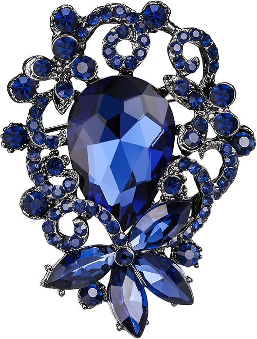 BriLove Elegant Crystal Teardrop Marquise Bouquet Brooch Pin for Women