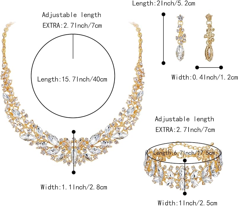 BriLove Women's Wedding Bridal Austrian Crystal Marquise Cluster Collar Necklace Dangle Earrings Set