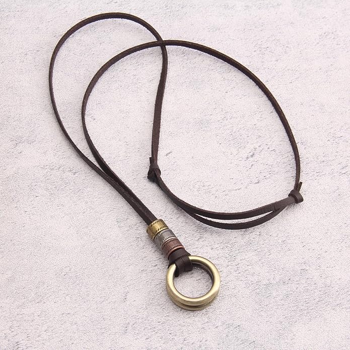 Long Boho Necklaces for Women Vintage Leather Wooden Pendant Y Choker Ethnic Style Gold Circle Hippie Sweater Necklace