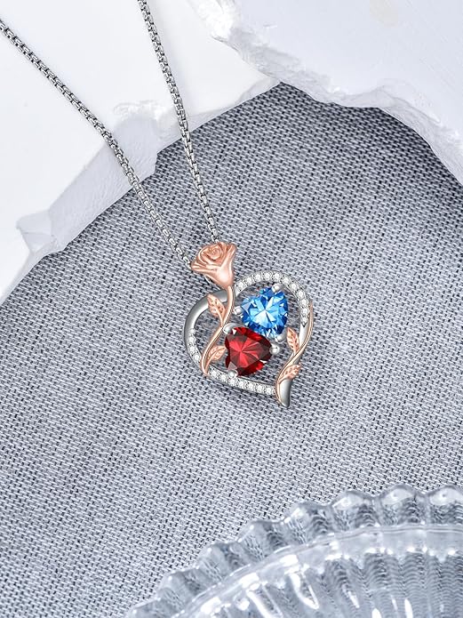 Christmas Gifts for Women Rose Heart Birthstone Pendant Necklace I Love You Forever Jewelry Valentine Mothers Day Birthday Gifts for Women Her Wife Girlfriend