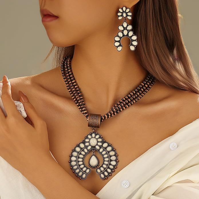 Western Jewelry Sets for Women – Turquoise Necklace and Earring Set Vintage Boho Cowgirl Accessories Country Jewelry Gift for Her