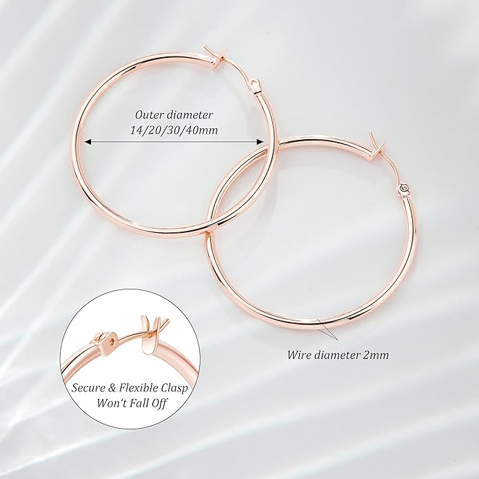 Gold Hoop Earrings Set for Women,14k Gold Plated Gold Hoops with Sterling Silver Post Hypoallergenic Thin Hoop Gold Earrings for Girls Trendy Jewelry Gifts