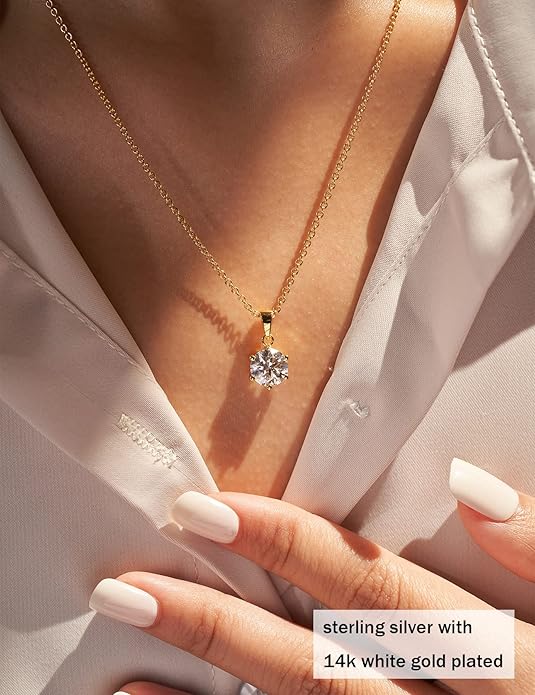 IMOLOVE Moissanite Solitaire Pendant Necklaces for Women Sterling Silver with 18K White Gold Plated 1-3 Carat D Color VVS1 Clarity Mossanite Jewelry for Women