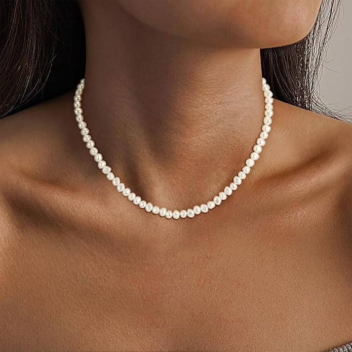 Pearl Necklaces for Women Trendy, 18K Gold/Silver Plated Layered Pearl Necklace Dainty Pearls Choker Necklace and Earring Set Simple Pearls Bracelets Wedding Prom Gold Jewelry for Women Gifts