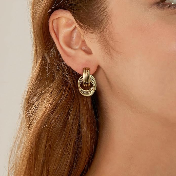 SHERLOVE Stocking Stuffers for Women Chunky Gold Knot Dangle Drop Earrings Trendy Statement Earrings Hypoallergenic Lightweight Gold Jewelry Women Christmas Gifts