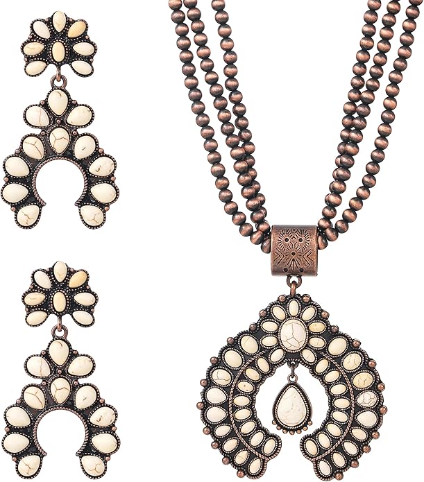 Western Jewelry Sets for Women – Turquoise Necklace and Earring Set Vintage Boho Cowgirl Accessories Country Jewelry Gift for Her