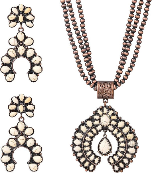 Western Jewelry Sets for Women – Turquoise Necklace and Earring Set Vintage Boho Cowgirl Accessories Country Jewelry Gift for Her
