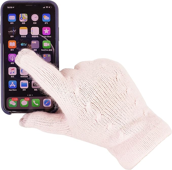 BRUCERIVER Women's Ultra Soft Knit Scarf & Glove Set Touchscreen Function Cable Design