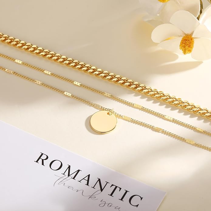 Gold Necklace for Women 14K Gold Plated Layered Necklaces Dainty Pendant Necklace Cute Stack Necklaces Set Fashion Jewelry Gift for Her