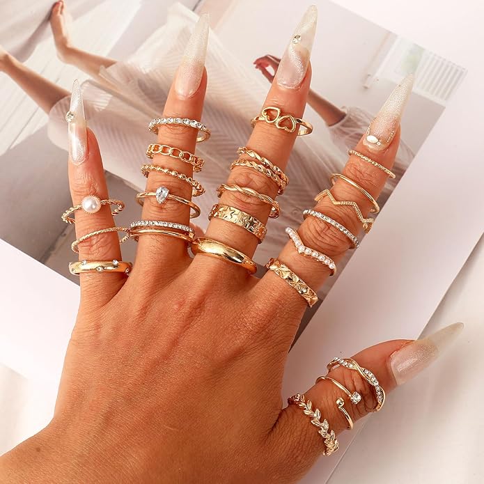 CHICUTIE Gold Knuckle Rings Set For Women Stackable Joint Finger Midi Rings Dainty Cubic Crystal Zirconia Simple Hollow Twist Cute Rings Pack Jewelry Gift