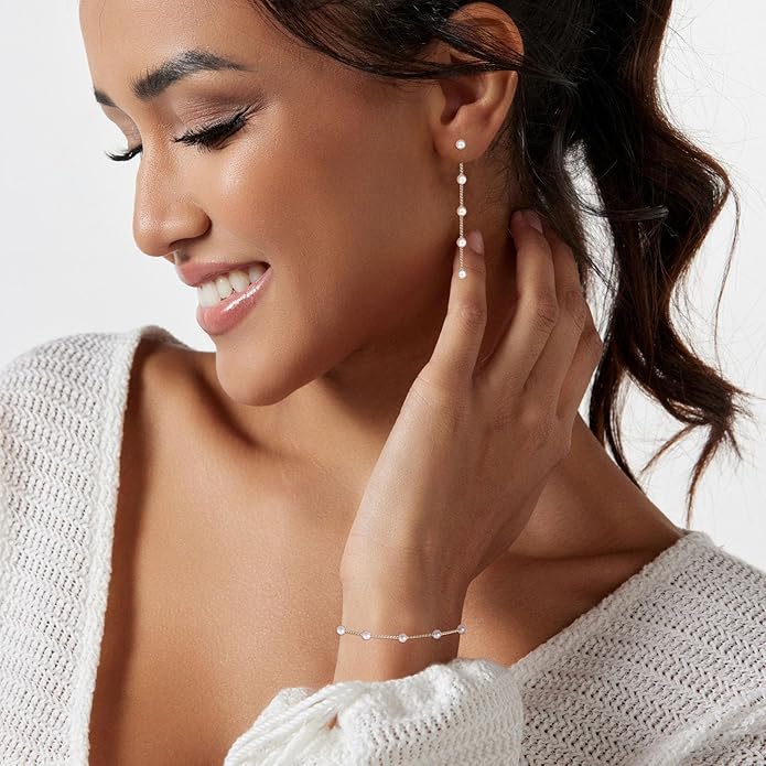 Gold Jewelry Set for Women - Dainty 14K Gold/Silver Plated Pearl Choker Necklace, Drop Earrings & Bracelets - Wedding Trendy Pearl Jewelry Gift