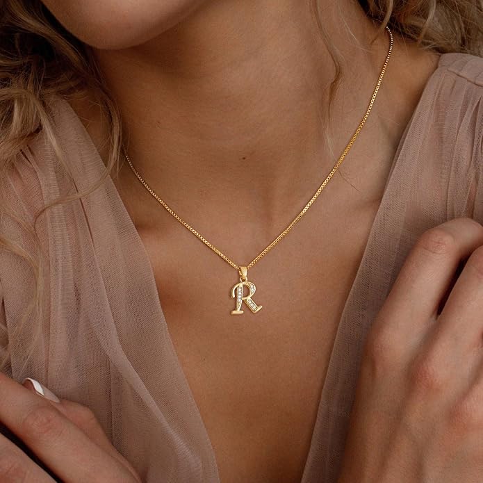 Initial Necklace for Women, 14K Gold Plated Box Chain Letter Pendant, Trendy Name Necklace, Dainty Personalized Jewelry Gift for Her
