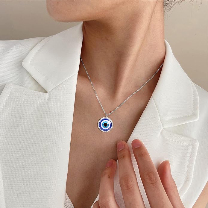 VIBILIA Evil Eye Necklace Sun Pendant Turkish Blue Eye Protection Lucky Necklaces Jewelry Gifts for Men Women (Sun) - Silver
