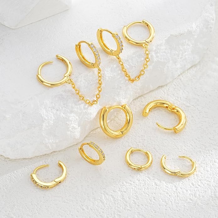 Small Gold Hoop Earrings Set for Women, 14K Gold Plated Lightweight Earrings Sets for Multiple Piercing, Hypoallergenic Huggie Gold Hoops Earrings for Women Jewelry