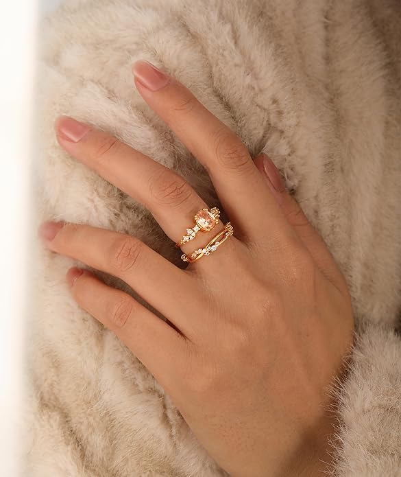 WFYOU Gold Rings for Women that Don't Tarnish Cubic Zirconia Ring Stackable Rings for Women Dainty 14K Gold Plated Rings Set Wedding Bands for Women Gold Jewelry Ring Size 6 7 8 9 10