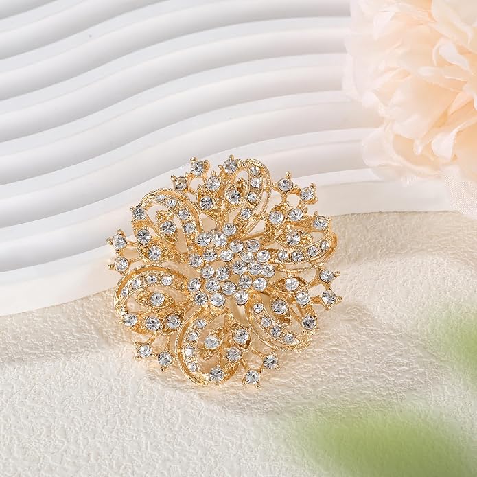 HAISWET Wedding Party Sprial Flower Crystal Rhinestone Brooch Pin for Women Jewelry