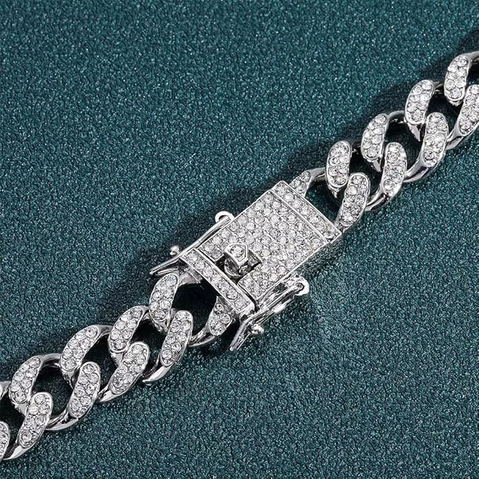 EMESLY Miami Cuban Link Chain 14K Gold Plated Necklace (16, 18, 20, 22, 24, 30 Inches Length); Hip Hop Bracelet (8" Length) for Men & Women; Perfect Iced Out Bling Jewelry Gift