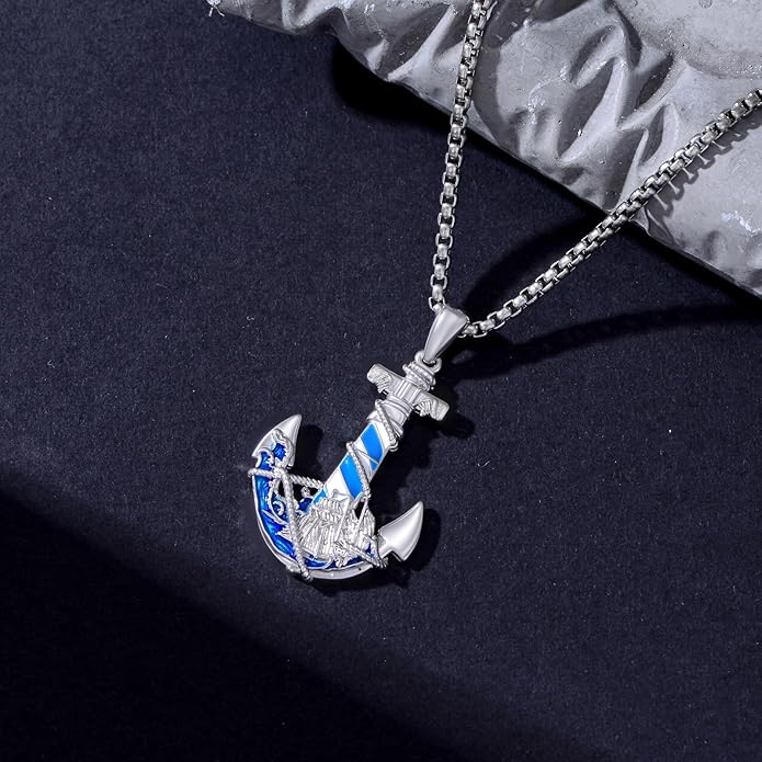 LEECCI Anchor Wave/Four Leaf Clover/Surfboard Necklace 925 Sterling Silver Anchor Pendant Jewelry Gift Graduation Gift for Men Women