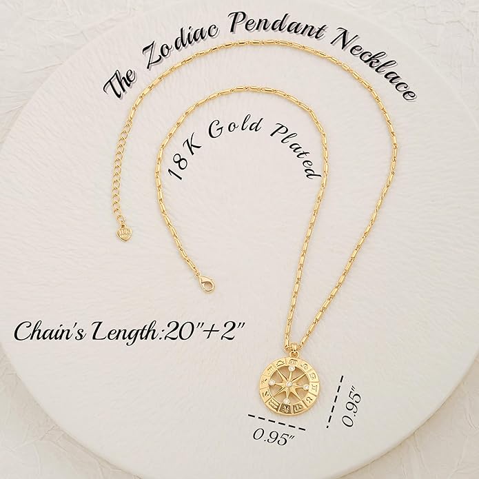 CANEVINKA 18K Gold Plate Coin Pendant Necklace for Women Dainty Compass Sunflower Necklaces Personalized Chain Layered Jewelry