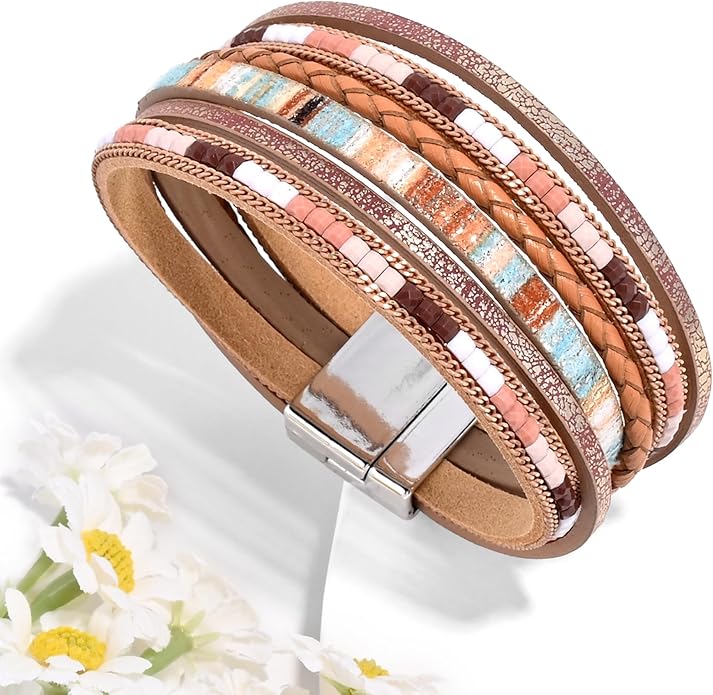 VIBILIA Boho Leather Wrap Bracelets for Women Multi-Layer Bracelets with Strong Clasp Jewelry for Women