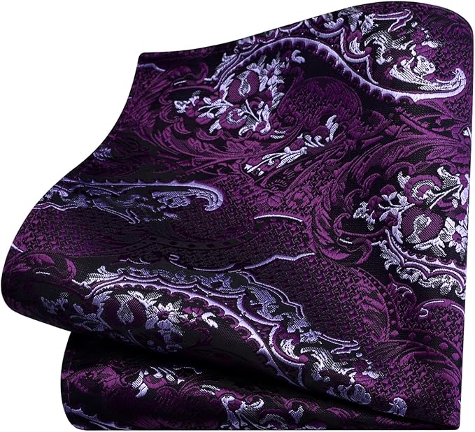 GUSLESON 8cm Paisley Tie Set for Men Necktie Lapel Pin Pocket Square Cufflinks Set for Men