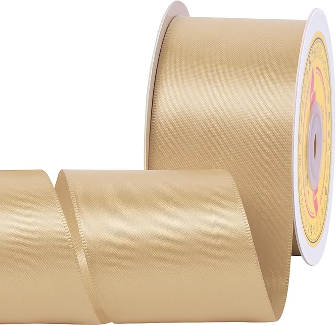 LEEQE Double Face Gold Satin Ribbon 2 inch X 25 Yards Polyester Gold Ribbon for Gift Wrapping Very Suitable for Weddings Party Hair Bow Invitation Decorations and More