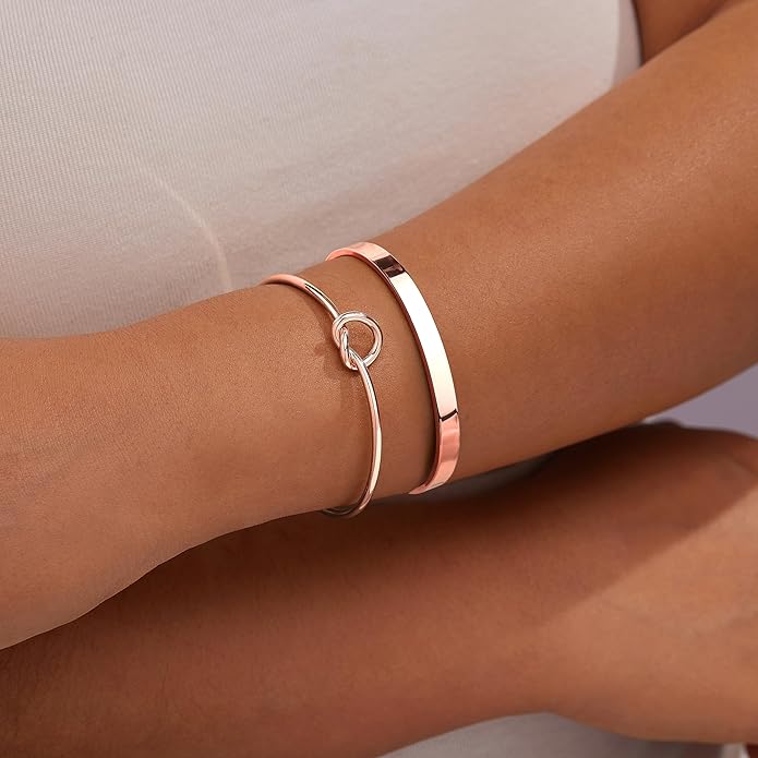 Gold Bracelets for Women Non Tarnish, 14K Gold Plated Chunky Cuff Bracelet Gold Bangles Bracelet for Women Trendy Tie Knot Cuban Rope Paperclip Beaded Bracelet Stack Jewelry Gifts