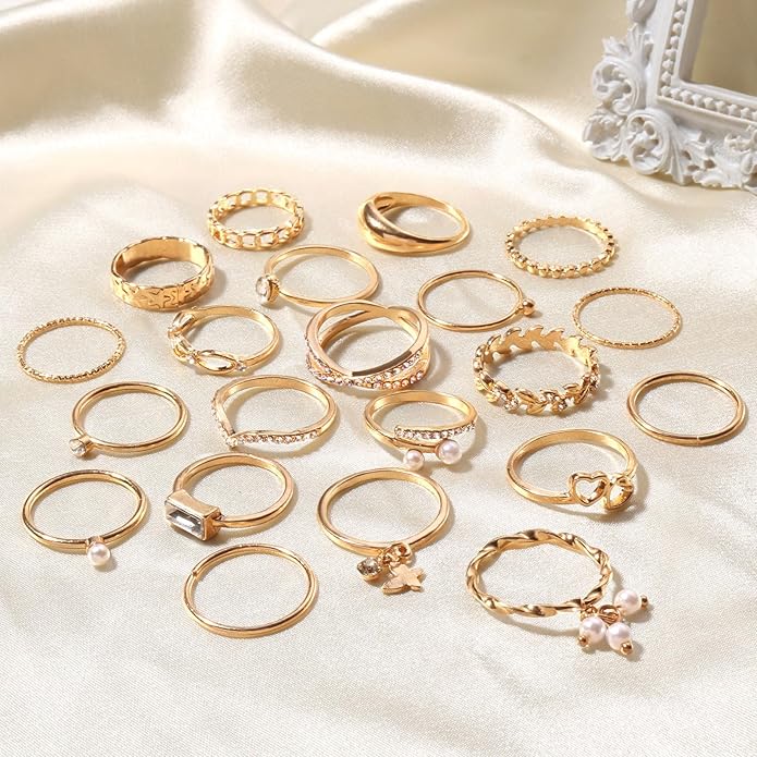 CHICUTIE Gold Knuckle Rings Set For Women Stackable Joint Finger Midi Rings Dainty Cubic Crystal Zirconia Simple Hollow Twist Cute Rings Pack Jewelry Gift