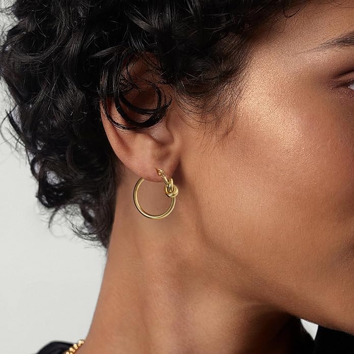 Hoop Earrings for Women 14K Gold Plated/Silver Hoops Simple Knot Huggie Small Hoop Earrings Set Trendy Hoops Everyday Wear Earrings for Women Jewelry