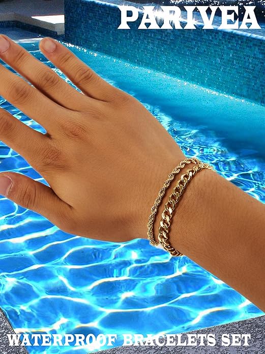 3 PCS Silver Bracelets for Men 925 Sterling Silver/14K Gold Palted Cuban Link Chain Bracelet Figaro Rope Bracelet Set Mens Jewelry Gifts for Dad Husband Boyfriend 7.5/8.2 Inches