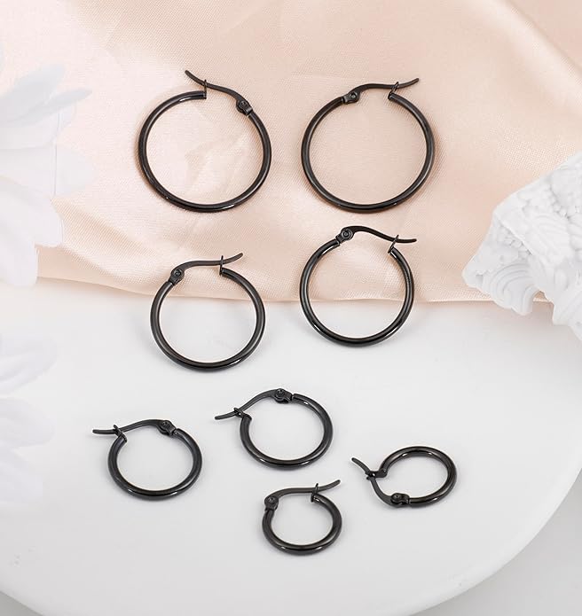 4 Pairs Titanium Hoop Earrings for Sensitive Ears Hypoallergenic Pure Titanium Earrings for Women Men G23 Lightweight Small Huggie Hoop Earrings Set 12MM 15MM 20MM 25MM