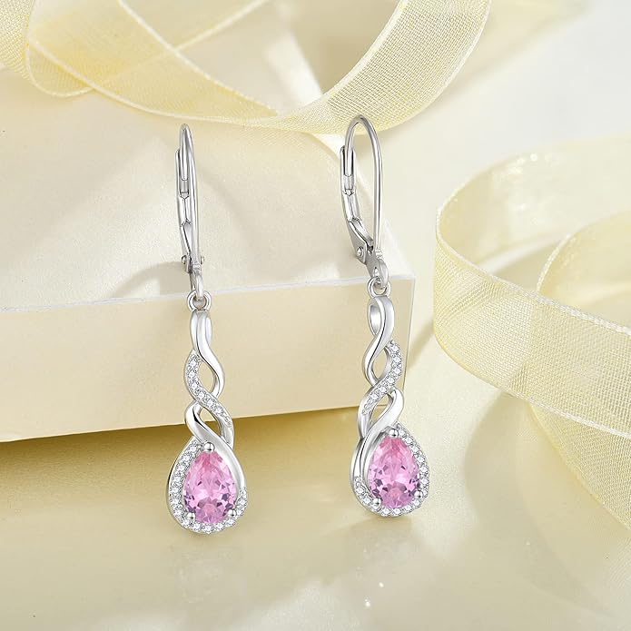 Infinity Dangle Drop Earrings for Women 925 Sterling Silver Teardrop Leverback Earrings Birthstone Jewelry Gifts for Women Wife Girlfriend Mother Daughter Her