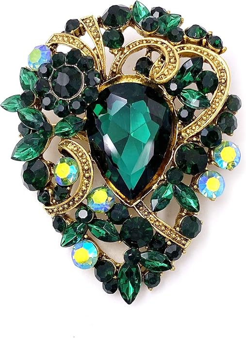 LAXPICOL Women's Vintage Austrian Crystal Elegant Flower Teardrop Brooch Gold Tone