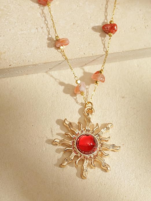 Sacina Sun Choker Necklace, Natural Crystal Necklace, Boho Hippie Jewelry, Christmas Jewelry Gift For Women