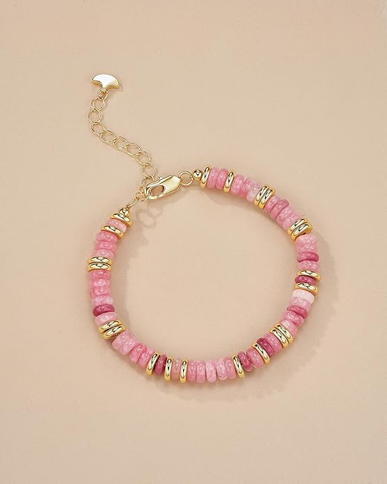 Colorful 18K Gold Plated Bracelets for Women, Stack Bangle Beaded Stone Jewelry Accessories Set for Woman, Trendy Fashion Jewelry Gifts
