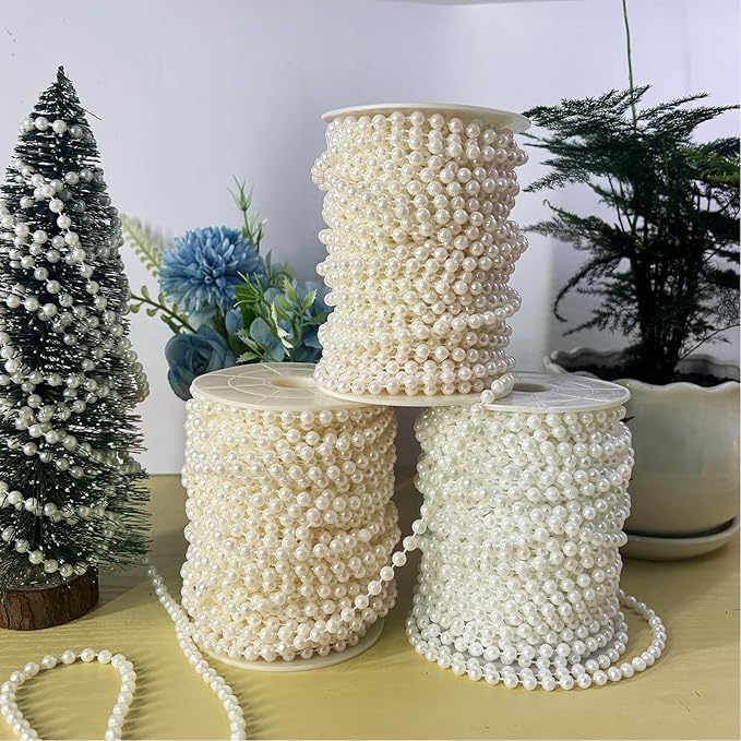 ZPEXRV 82 Feet Faux Pearl Beads Garland 6mm Craft String Pearls for Wedding Centerpiece Christmas Tree and Flowers Decoration DIY(White)