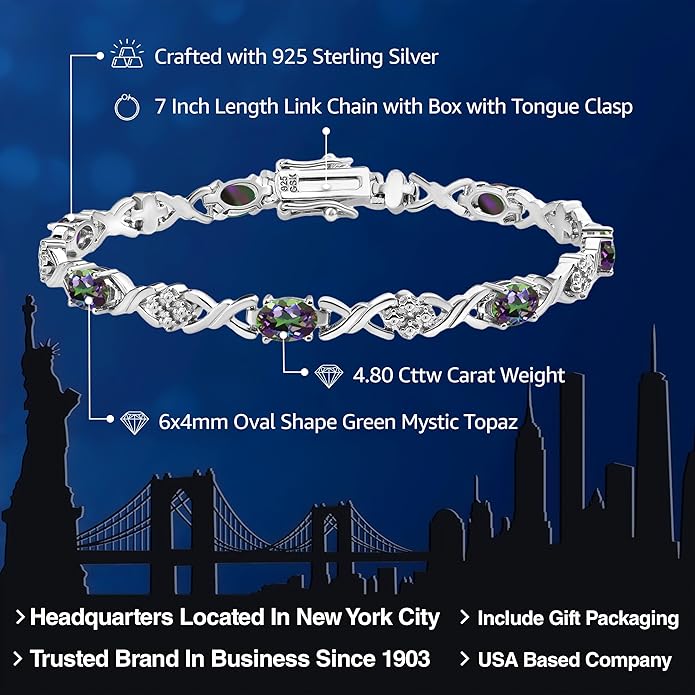 Gem Stone King 2-4 Cttw Infinity Link Gemstone Birthstone Tennis Bracelet for Women | 925 Sterling Silver | Oval 6X4MM | 7 Inch with Secure Clasp | Fine Jewelry for Her Mom Wife Anniversary