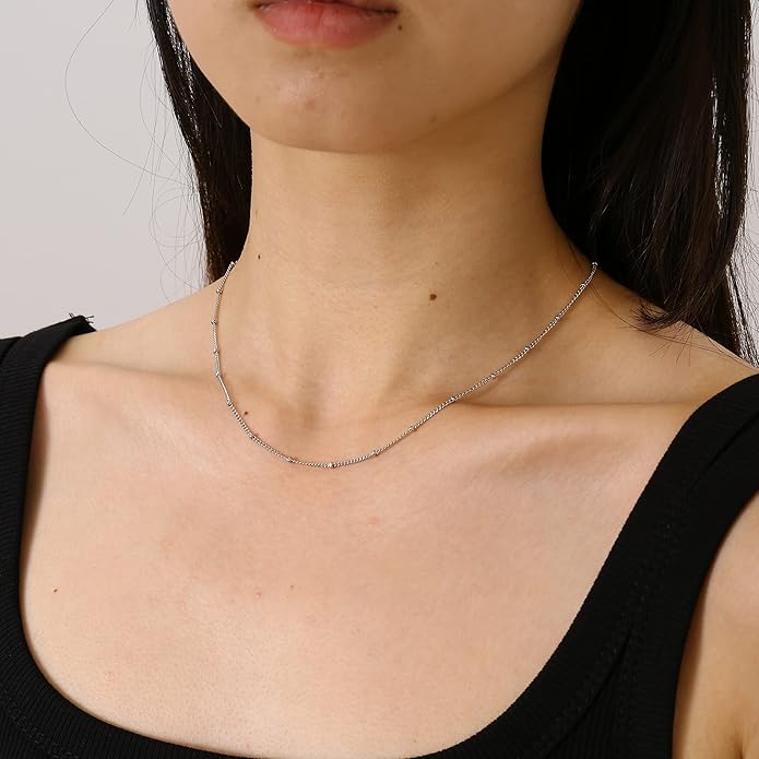 Dainty Chain Necklace for Women, 18K Gold Plated Coin Disc Choker Necklaces Simple Satellite Beaded Twisted Thin Paper Clip Chain Everyday Jewelry Gifts