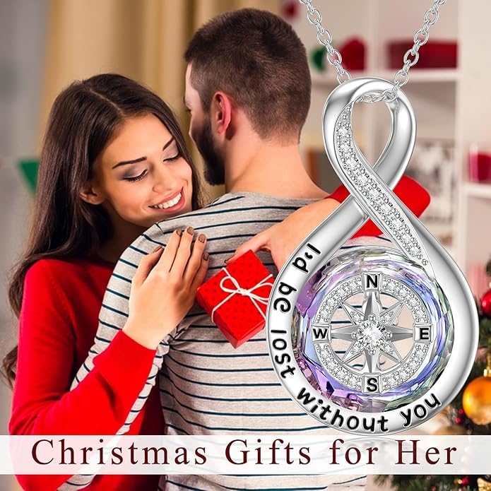 TOUPOP Compass Necklace for Women Sterling Silver I'd be Lost without You Necklaces Wedding Anniversary Jewelry Birthday Valentines Day Gifts for Her Wife Girlfriend