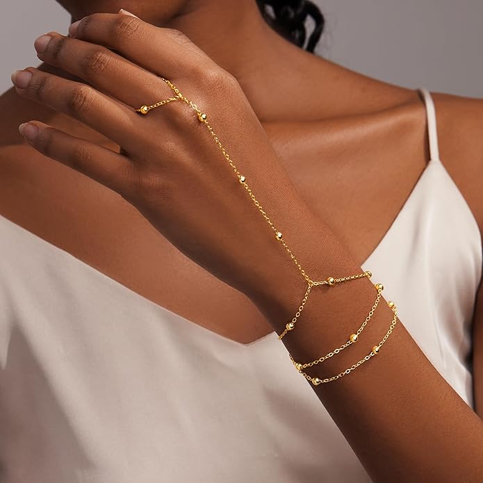 Gold Bracelets for Women Trendy,14K Gold Plated Dainty Stackable Paperclip Cuban Link Chain Bracelets, Simple Cute Cuff Bracelets Jewelry Set Adjustable 7"+2"