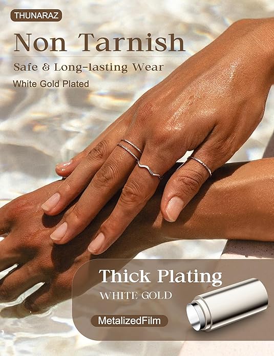 THUNARAZ 8Pcs 1mm Stainless Steel Rings for Women Men Fashion Plain Band Knuckle Stacking Midi Thumb Dainty Thin Rings Set Size 5-10 Silver Gold Tone