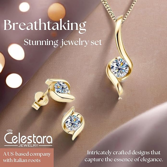 Exquisite Moissanite & 925 Sterling Silver Jewelry Set: Trendy European Design with Pendant (1 Carat, 1/4-inch, 6.5mm) and Earrings (Each: 0.5 Carat, 3/16-inch, 5mm) – Elegant Leather Gift Box Included