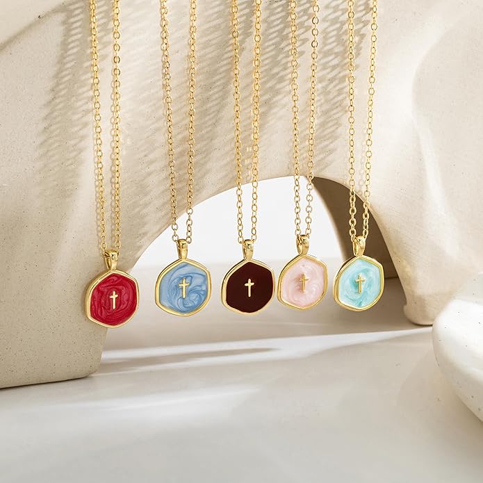 Tewiky Cross Necklace for Women-Dainty Simple 14k Gold Plated Cross Pendant Cute Necklaces for Women Jewelry