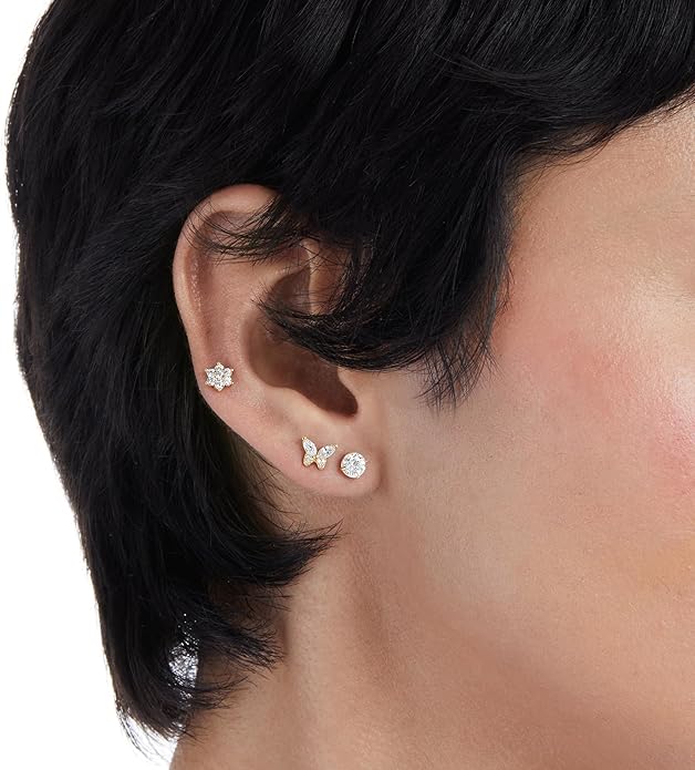 Amazon Essentials Plated Cubic Zirconia Butterfly and Flower Earring Set