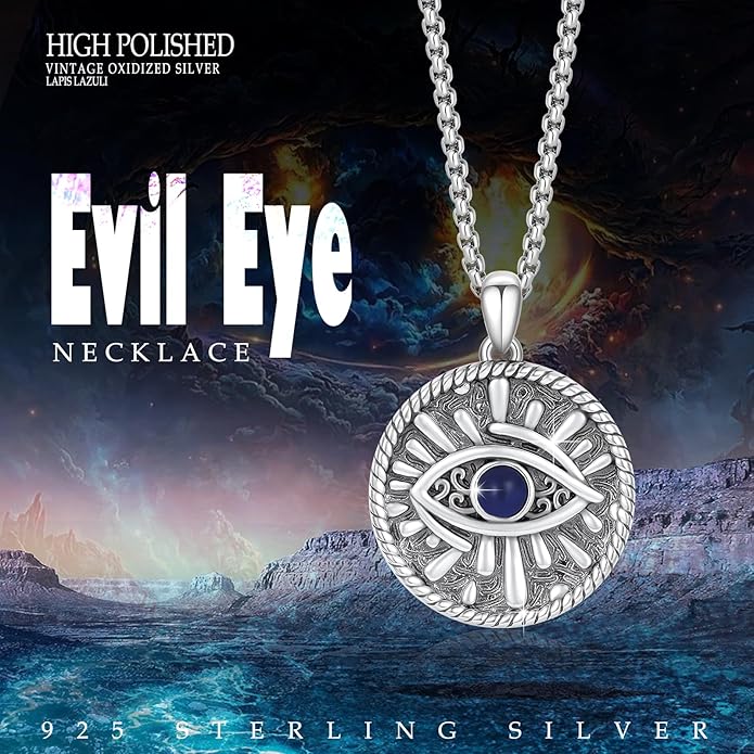 Evil Eye Necklace for Women 925 Sterling Silver, Protection Necklace with Blue Evil Eye Charm, Evil Eye/Lotus Pendant Jewelry, Birthday Christmas Gifts for Her