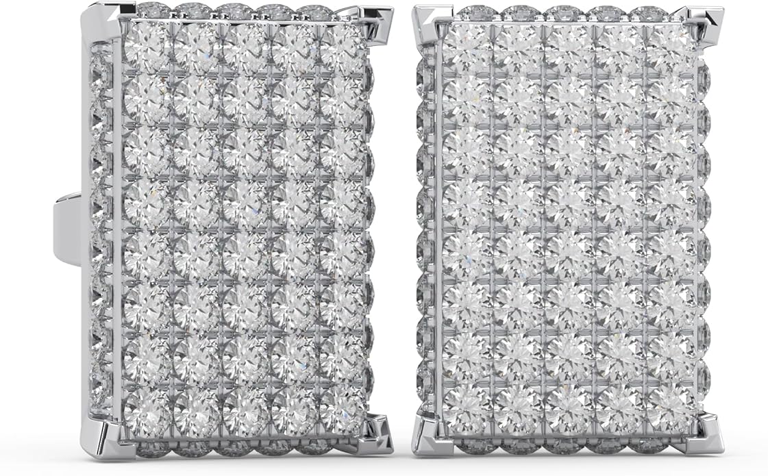 WHY SO SILVER INC 0.89 Ctw Natural Diamond Pave-Set Square Stud Earrings for Women | 925 Sterling Silver | Color I-J, Clarity I2-I3 | Fine Jewelry Gift Box Included