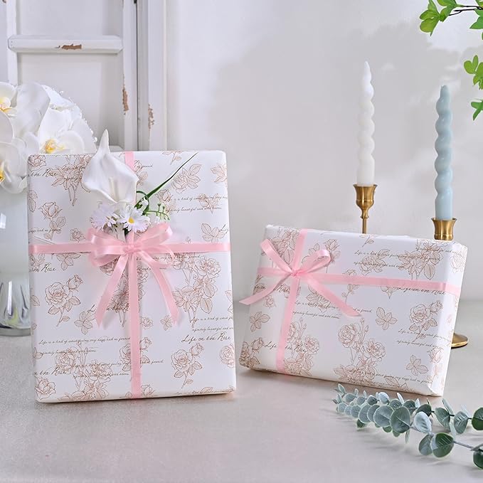 LEEQE Double Face Pearl Pink Satin Ribbon 3/8 inch X 50 Yards Polyester Pearl Pink Ribbon for Gift Wrapping Very Suitable for Weddings Party Invitation Decorations and More