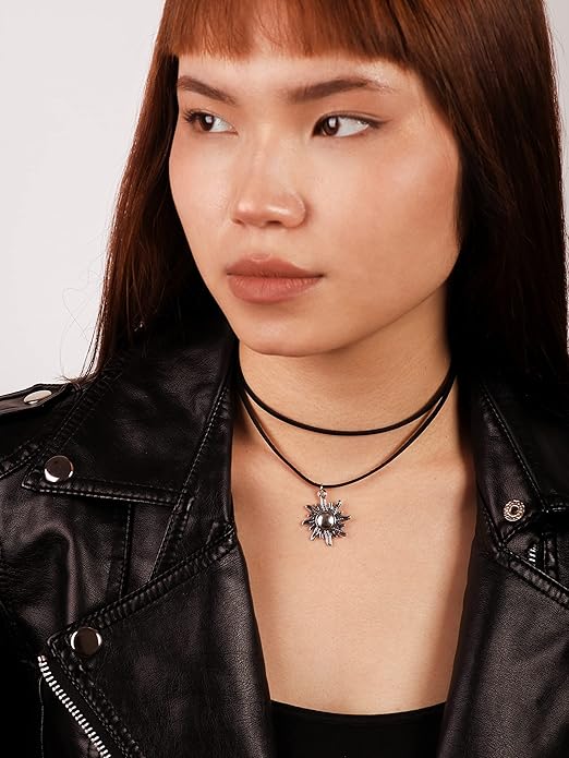 Sacina Gothic Boho Layered Sun Choker, Black Choker, Boho Goth Necklace, Black Jewelry, Halloween Christmas Jewelry Gift For Women